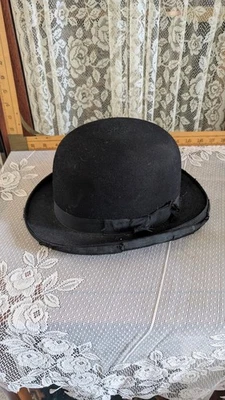 Vintage Bowler Derby Hat Black ASIS 22" Circumference Blaylock Philadelphia ASIS - Image 1 of 4