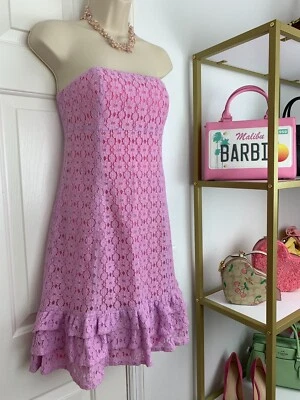 Sweet NWOT Lilly Pulitzer Pale Purple & Pink Lace Strapless Tie-Back Dress Sz 4 - Image 1 of 4
