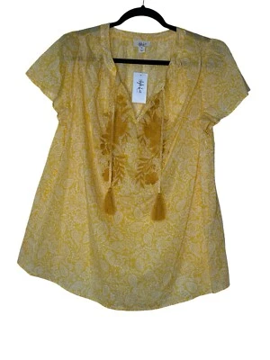 Nova Blusa Style & Co Feminina OX Pull Over Flor Amarela Boho Manga Curta Nova - Imagem 1 de 4