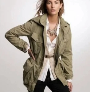 J. Crew Classic Twill Cargo Distressed Green Utility Field Hood Jacket Pockets 2 - Bild 1 von 10