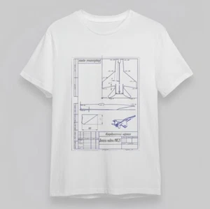 T-shirt uomo taglie forti classica tecnica aeronautica blueprint con maglietta cirillica - Foto 1 di 6