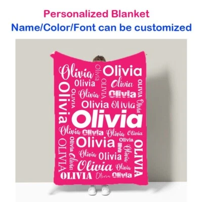 Custom Name Color Personalised Bedspread Throw Blanket Holiday Birthday Gift - Image 1 of 4