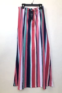 Tommy Hilfiger Woman Long Skirt M Pink/blue Stripped Cotton Elastic Waist  - Picture 1 of 5