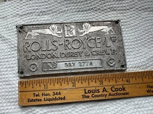 Vintage Rolls Royce London Derby Crewe Original-Zubehör-Hersteller Chassis Platte Schild SRX 2778 - Bild 1 von 8