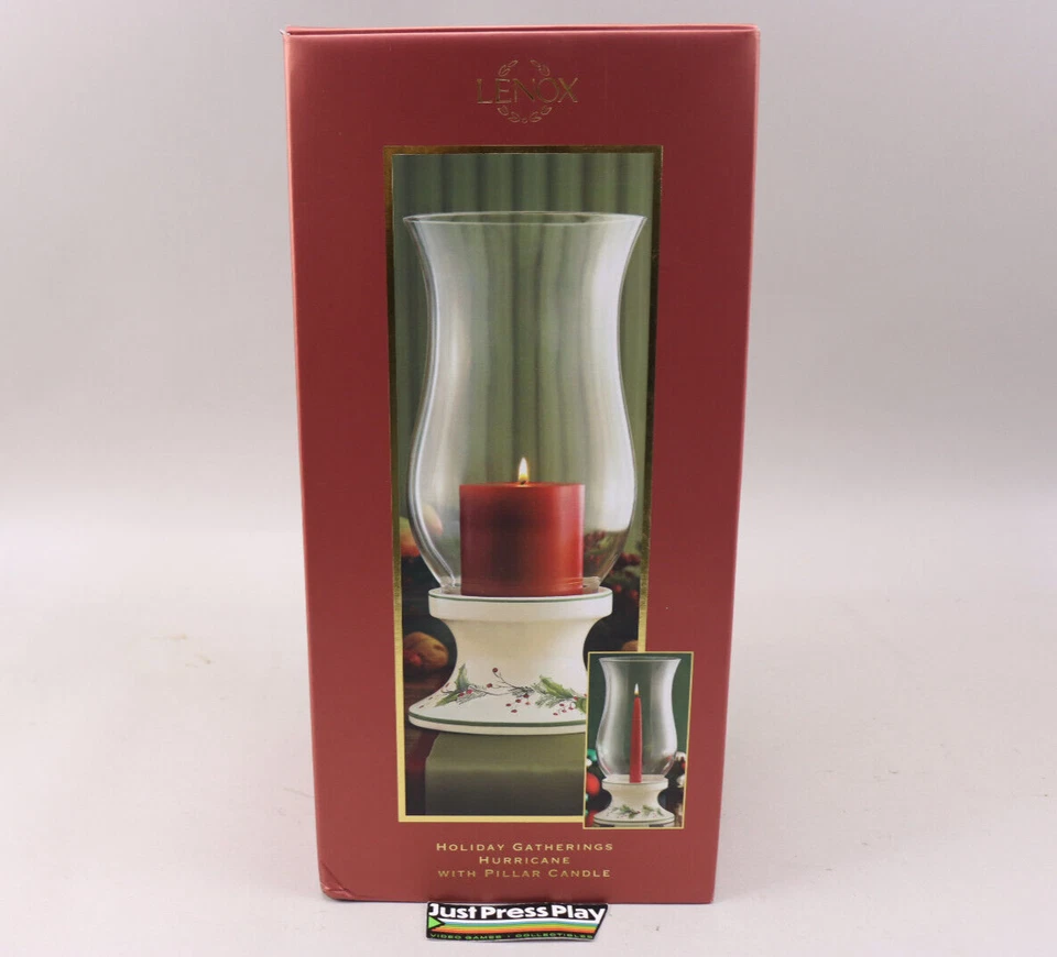 Lenox Holiday Gatherings Hurricane Candle Holder with Pillar Candle NOS