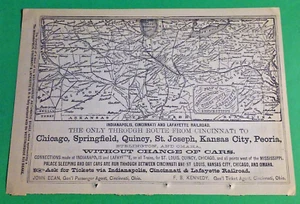 Rare 1876 INDIANAPOLIS, CINCINNATI and LAFAYETTE Railroad Print Map - Picture 1 of 7