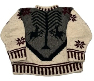 Vtg Country Life Chunky Wool Sweater Hand Knit In Ecuador Unisex Sz L Snowflake - Picture 1 of 7