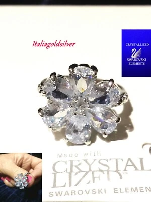 Anello Donna Rod.Oro Bianco CRISTALLI SWAROVSKI ORIGINALI Fiore Argento Ragazza - Immagine 1 di 4