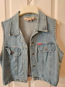 Vintage Tickets Womens Vest Size 11/12 Blue Denim With Rose On Back Excellent - Picture 1 of 7