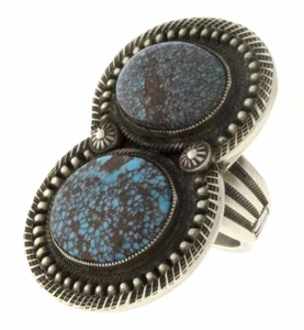 8.5 - Natural Nevada Blue Turquoise Ring By Navajo Artist Calvin Martinez - Picture 1 of 4