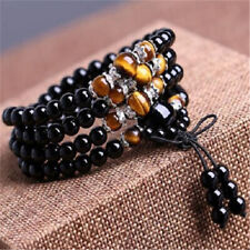 6mm Natural Obsidian 108 Bead Tiger Eye Pendant Bracelet Ruyi Wristband Healing