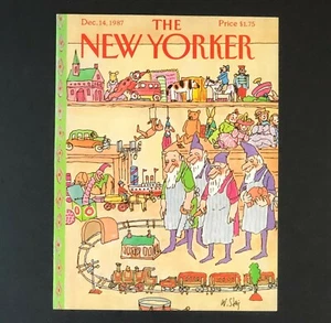 1987 New Yorker Magazine Portada Elfos de Navidad en Tienda de Juguetes Tren Arte Steig De Colección - Imagen 1 de 1