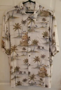 Camisa de Colección Años 90 Batik Bay Aloha Blanca Sobre el Agua Bungalows Palmas Botones XL - Imagen 1 de 11