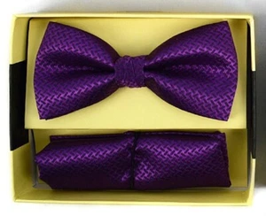 Umo Lorenzo New Purple Pre-Tied Bowtie and Pocket Square - Picture 1 of 3