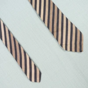 Vintage Jaeger Tie Mens Black Brown Silk Italian Oxford Stripe Formal Smart Suit - Picture 1 of 13