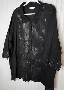 ULLA Popken Women TOP 30 32 Black Silver Collar Button Up Sleeve Detail NWOTS - Picture 1 of 13