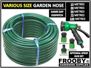 Garden Hose Pipe Reel Tough Reinforced Outdoor Hosepipe Metres + SPRAY Gun Set - Picture 1 of 8