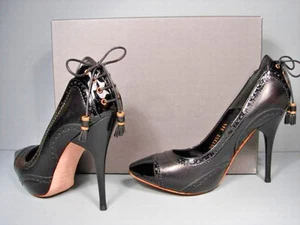 McQueen 36.5/6.5 Black Leather Patent Platform Oxford Lace Up Back Pumps New - Picture 1 of 1