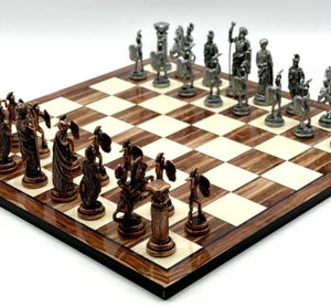 Metal Chess Pieces and Large Size Chess Board, Walnut Pattern Wooden Chess Set - Picture 1 of 10