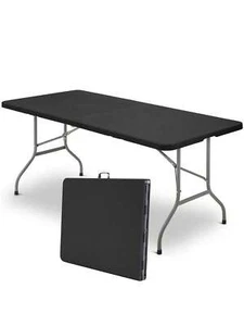 6ft Folding Table Portable Plastic Fold-In-Half Tale In Black - Picture 1 of 4