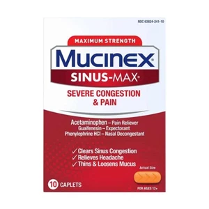 Mucinex Sinus Max Severe Congestion & Pain Relief Caplets 10ct 11/2025 - Picture 1 of 1