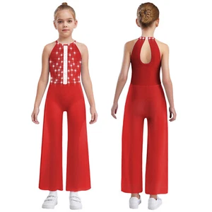 Kids Girls Skating Jumpsuit Pageant Romper Dance Performance Dancewear Leotards - Picture 1 of 75