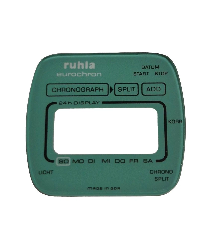 Glas /Zifferblatt  Ruhla Digital Quarz grün Chrono, LCD Uhr Kaliber 15-11 NEU - Bild 1 von 1
