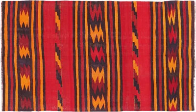 Afghan Kelim Soumakh Ghalmuri Teppich 140x250 Handgewebt Rot Streifen b - Bild 1 von 4