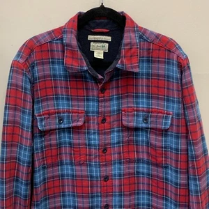 Camisa de franela LL Bean grande-alta para hombre forrada de lana a cuadros roja/blanca/bl J1 - Imagen 1 de 10