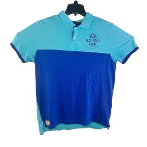 Polo vintage EE. UU. ASSN calce ajustado para hombre L azul bloques de colores manga corta usado en excelente estado - Imagen 1 de 5