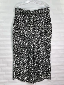 LC LAUREN CONRAD Women’s Sz L Floral Elastic Waist Pockets Crop Wide Leg Pants - Picture 1 of 10