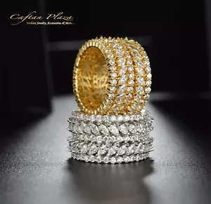Anello Donna 18K Oro Plt Rhodniert Con Topazio Bianco Zirconi Cubici AAA+ - Foto 1 di 14