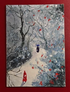Three Inch World Red Cloak Traveler Winter Fantasy Snow Forest Sketch Card 1/1 - Picture 1 of 2