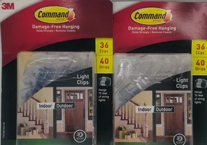 3M Command Clips 36 Clips 40 Strips Each 2 packs Damage Free Indoor Light New - Picture 1 of 7