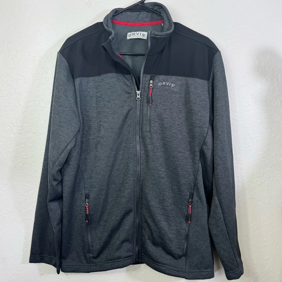 Orvis Performance full zip long sleeve size medium Gray and Black Fleece jacket - Image 1 of 4