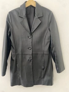 DOLPHIN Black Luxe Soft Relaxed Handmade Leather Mid Length Blazer Jacket Size M - Bild 1 von 7