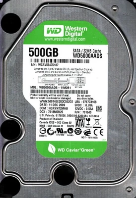 WD5000AADS-11M2B1 S/N: WCAV5 DCM: HGRYNT2MHB WD 500GB THAILAND DEC 2009 - Image 1 of 2