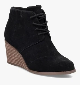 Toms Hyde Womens Black Suede Bootie High Heel Ankle Boot Lace Up Ortholite 9.5 M - Picture 1 of 19