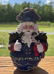 Vintage Ceramic Blue Pirate Santa Figurine Music Box Christmas - Picture 1 of 6