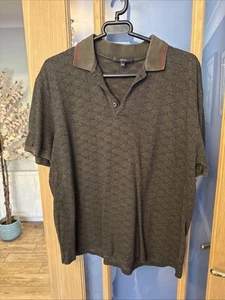 Vintage Gucci GG polo Shirt Khaki Collar Slim XXL Fits Smaller Like A Medium - Picture 1 of 10
