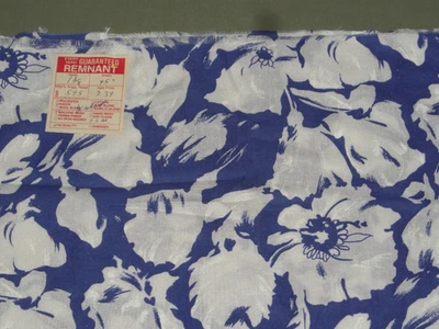 Vintage Blue White Floral Wamsutta Poly-Rayon Fabric 1 3/8 yards x 45" W w/Tag - Image 1 of 4