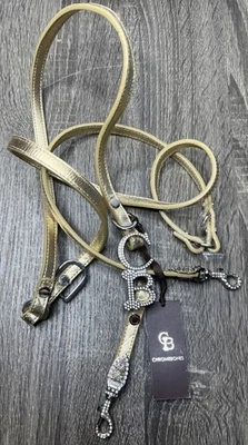 ¡Nuevo! Correa de perro de cuero dorado cromada cristal brillante detalles huesos posh Foto 1 de 4