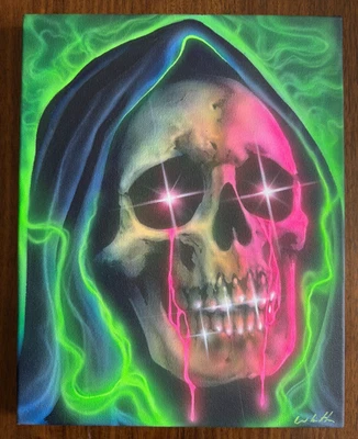 Chad Keith GRIM REAPER acrílico sobre lienzo 11 x 14 blacklight horror halloween Foto 1 de 4