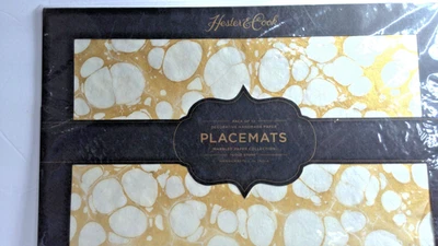 Hester & Cook Placemats Pad Of 12 Marble Paper Gold Stone Handmade - Image 1 of 3