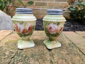 Vintage Handpainted Milk Glass Salt And Pepper Shaker Set - Picture 1 of 11