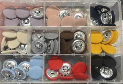 59pcs Fabric Cloth Covered Button 25mm Metal Round Sewing Buttons 10 Colors - Image 1 of 4