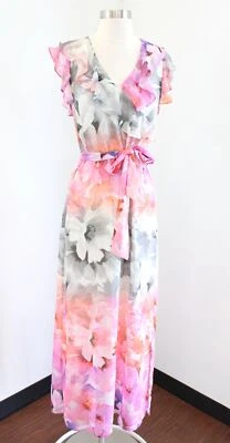 Maxi Vestido HD in Paris Anthropologie Caballete Floral Volantes Flutter Talla 0 Rosa Foto 1 de 4