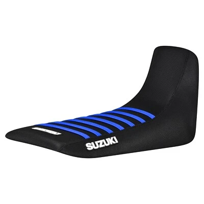 Cubierta de asiento Suzuki DR 650 S 1992-1995 todo negro/azul TM pinza acanalada logotipo #444 Foto 1 de 4