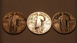 LOTE MONEDAS DE PLATA ANTIGUAS DE 25 CENTAVOS CUARTO DÓLAR LIBERTAD DE PIE 1926 P S 1928 P - Imagen 1 de 8