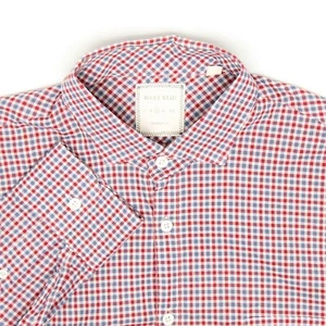Billy Reid Mens Shirt L Standard Cut Red White Blue Check Cotton Button Front - Picture 1 of 5